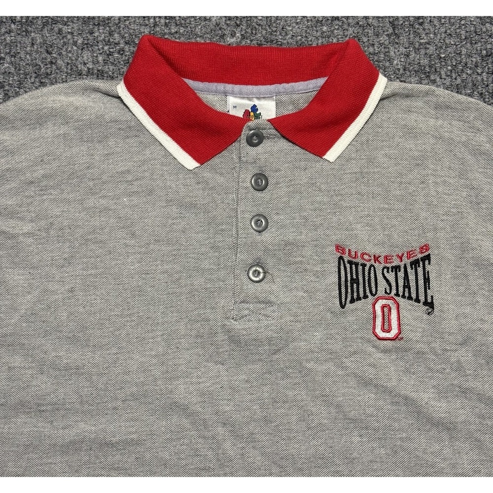 Vintage Ohio State Buckeyes Polo Shirt Men's‎ Embroidered Logo Gray Size Medium